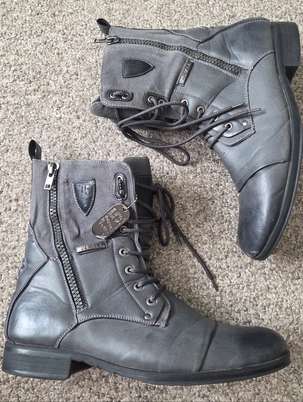 J75 Thunder by Jump Men's Gray Combat Boot Lace-Up Side Zip Tactical Size 12